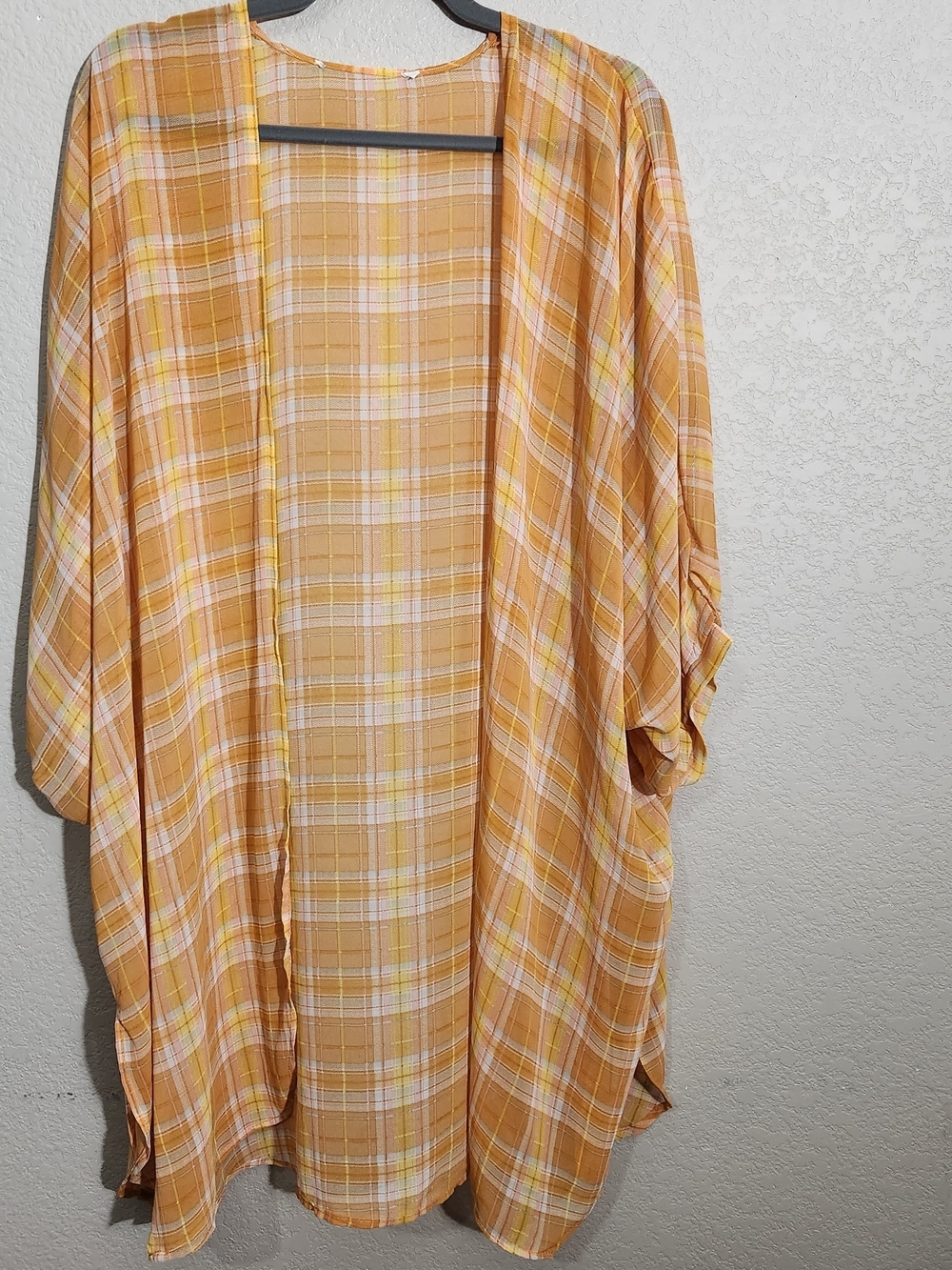 Women’s Plaid Swim Coverup - Yellow Orange Jacket Sheer OS